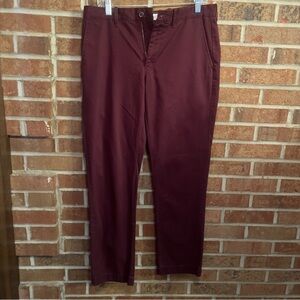 J Crew Men 31 x 30 Cotton Flat Front Straight Leg Chino Pants Burgundy Preppy